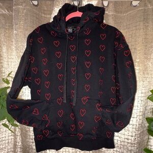 Forever 21 Black Hoodie with Red Heart Details